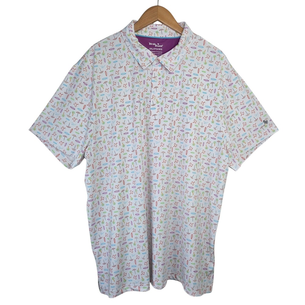 Birdie Bound Mens White Surf Beach Print Golf Polo 3XL Short Sleeve Resort Beach